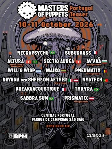 Festival Masters of Puppets en parque de campismo de Sao Giao, en la zona central de portugal. Dias 10 y 11 de octubre. Djs Necropsycho, Suburbass y Altura (Sectio Aurea & Necropsycho).