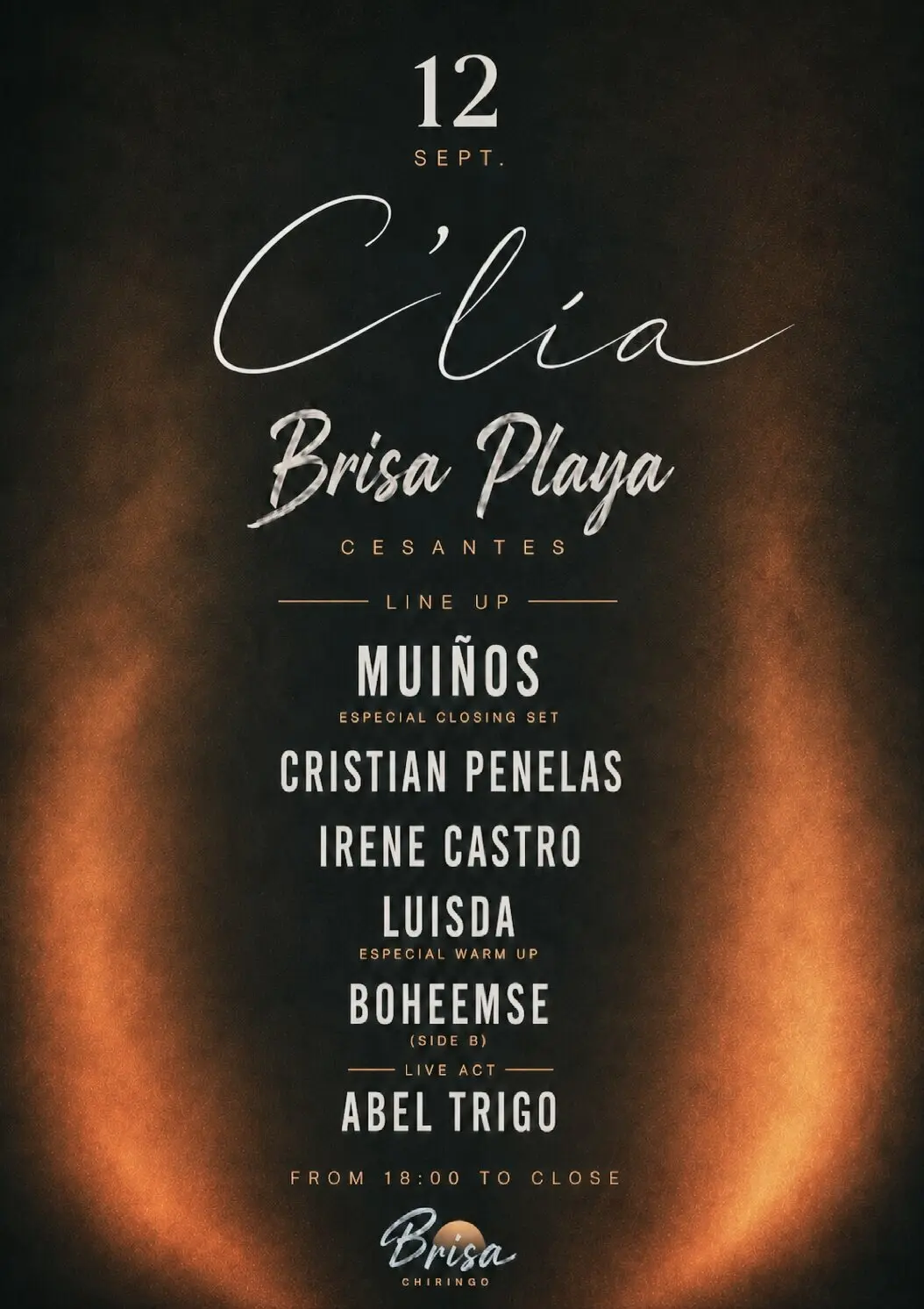 Festival de música electrónica C´lia en Brisa ,playa de Cesantes. Djs.- Muiños. Cristian Penelas. Irene Castro. Luisda. Boheemse. Abel TRigo (live act)