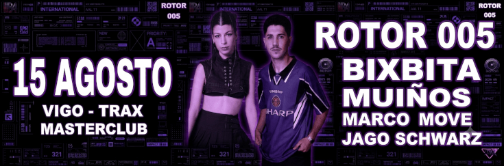 Rotor 005, fiesta techno en la sala Masterclub Trax de Vigo el 15 de agosto de 2026