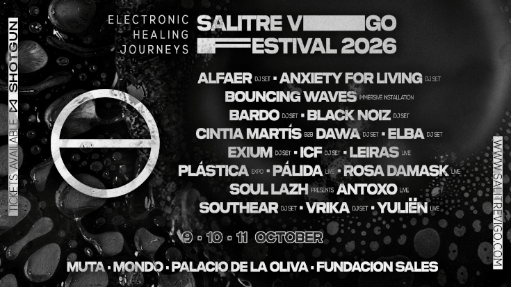 Cartel del festival Salitre en Vigo los días 9, 10 y 11 de octubre de 2026 con el cartel de artistas en el Muta, Mondo, Palacio de la Oliva y Fundación Sales
